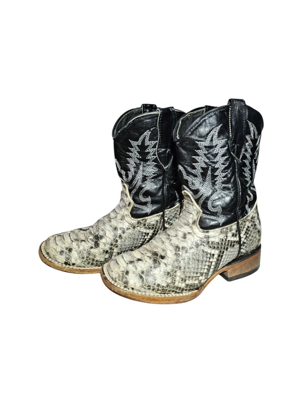 Rock'em Kids Python Square Toe Western Boots, Black and Gray Size 13